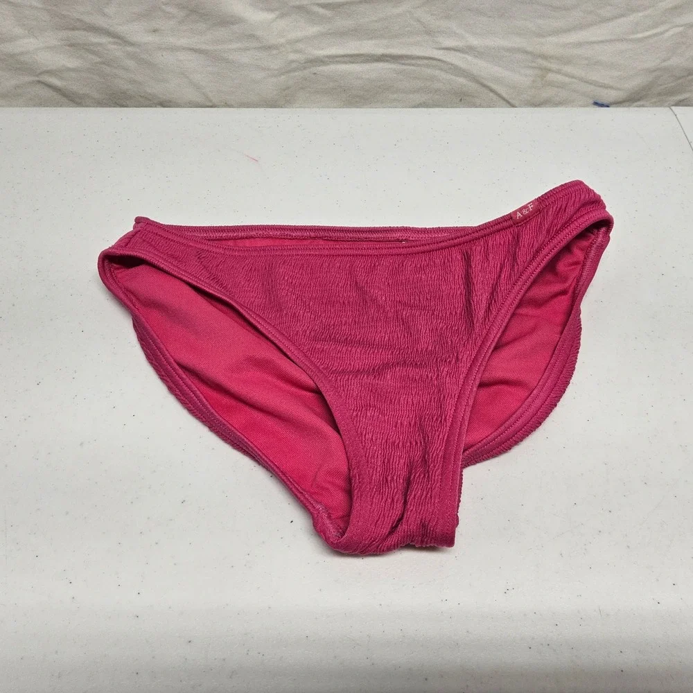 Abercrombie Kids Bikini Swim Bottom Girls‎ 11/12 Pink Ribbed Crinkle Texture